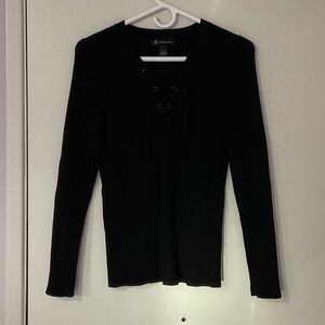 INC Black Lace-Up Women's ribbed Top